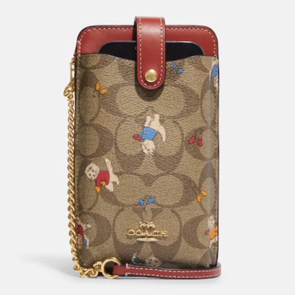 Coach Phone Crossbody In Signature Canvas With Cat Mittens Print